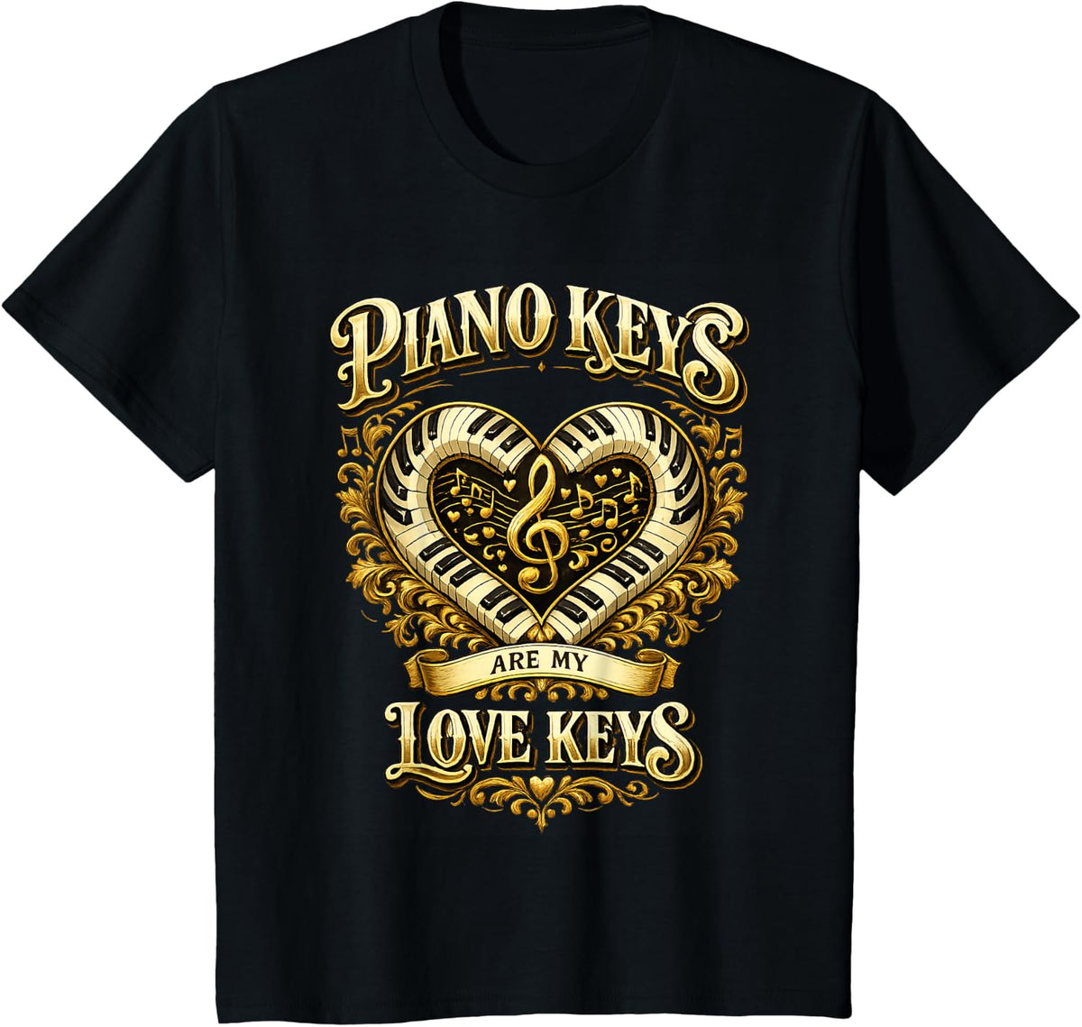 Funny Piano Keys Love Pianist Keyboard Player Humor T-Shirt - Black