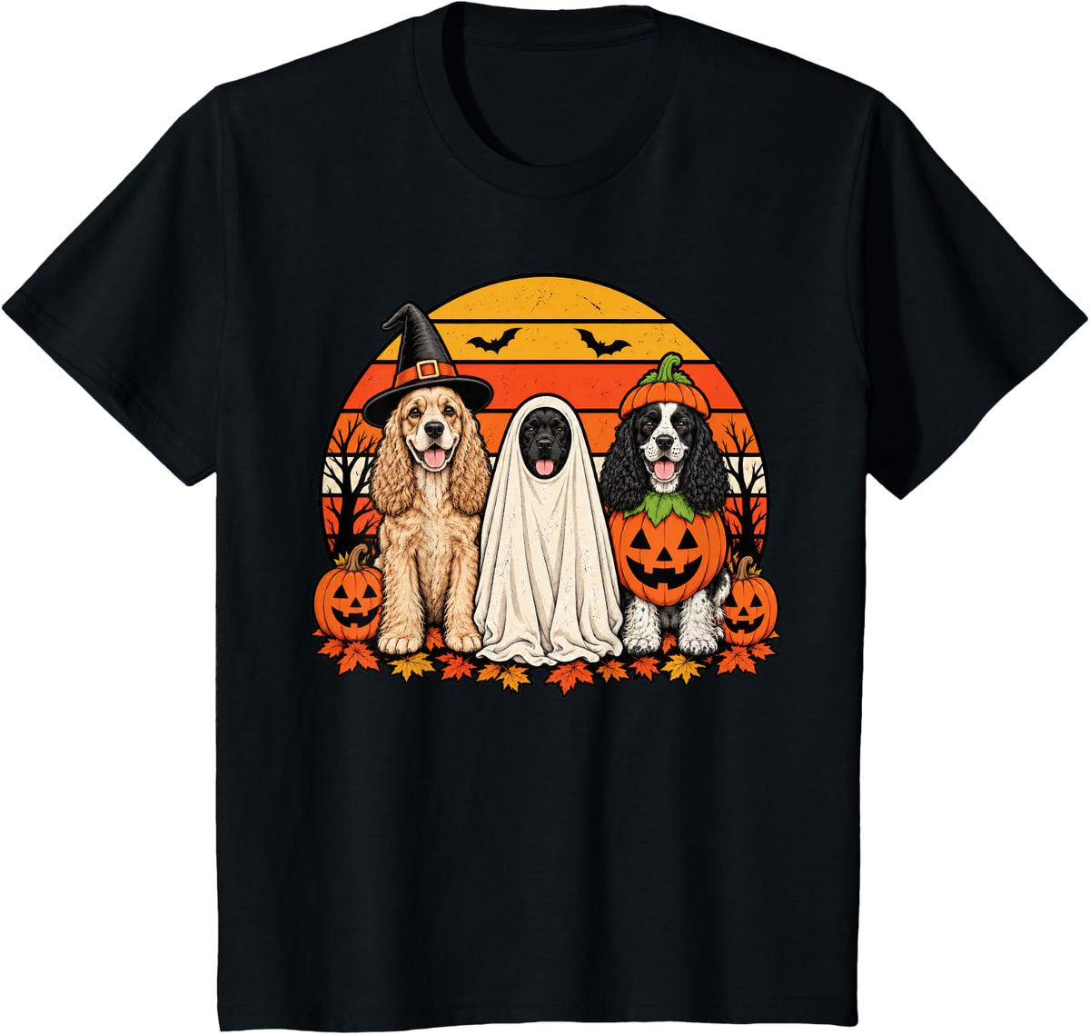 Spooky Cocker Spaniel Pumpkin Ghost Halloween Dog Lover T-Shirt - Black