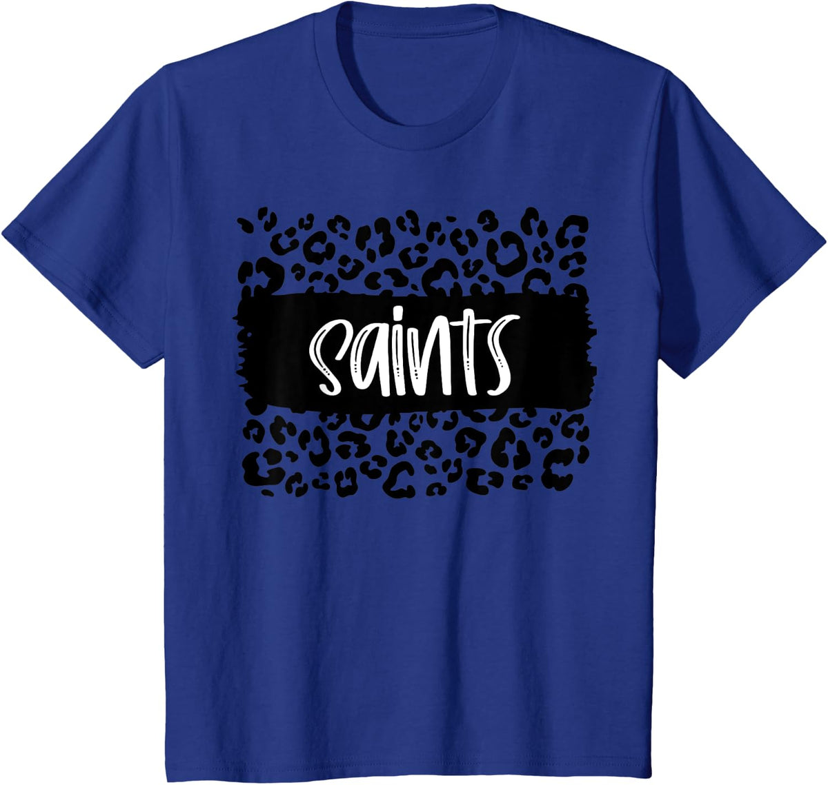 Saints Team Mascot School Spirit Game Night Leopard Print T-Shirt - Royal Blue