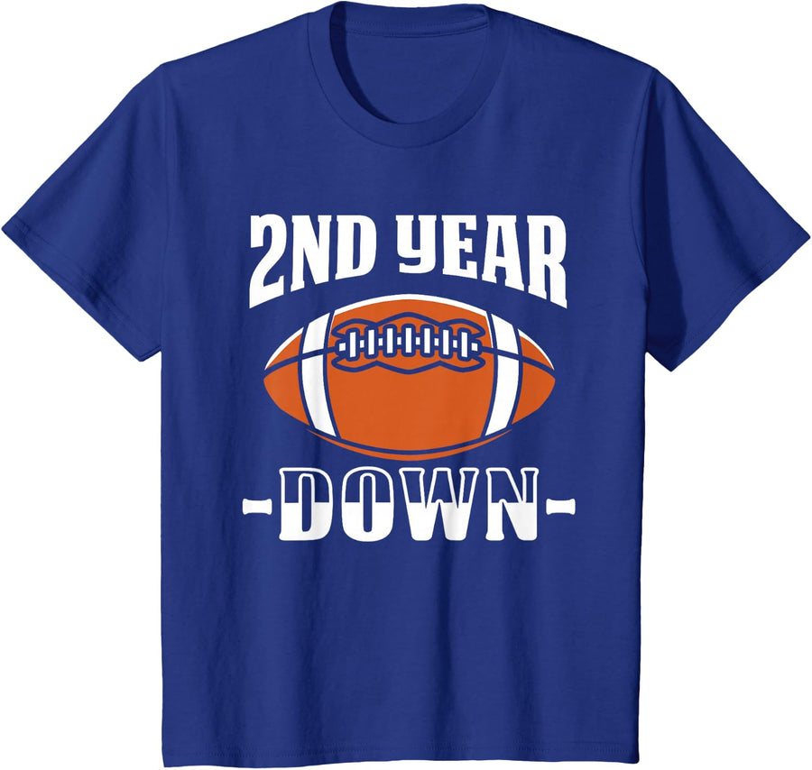 Kids 2nd Birthday Football Touchdown 2 Year Old Boy Sports Team T-Shirt - Royal Blue
