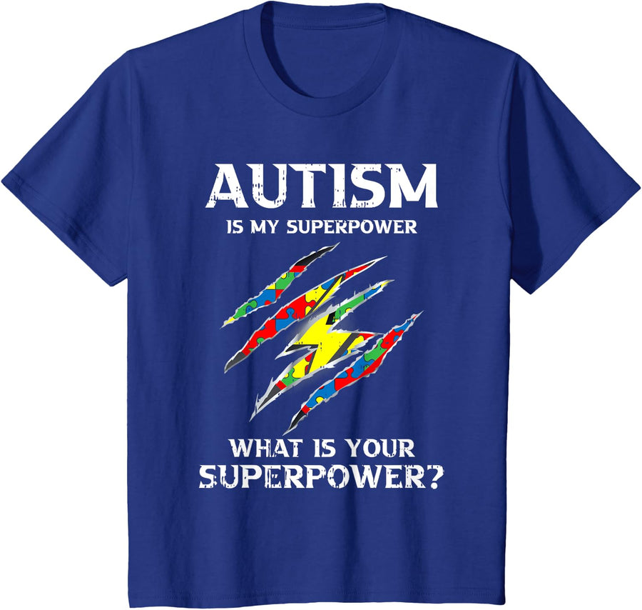 Autism Is My Superpower Cool Autism Awareness Gifts For Kids T-Shirt - Royal Blue