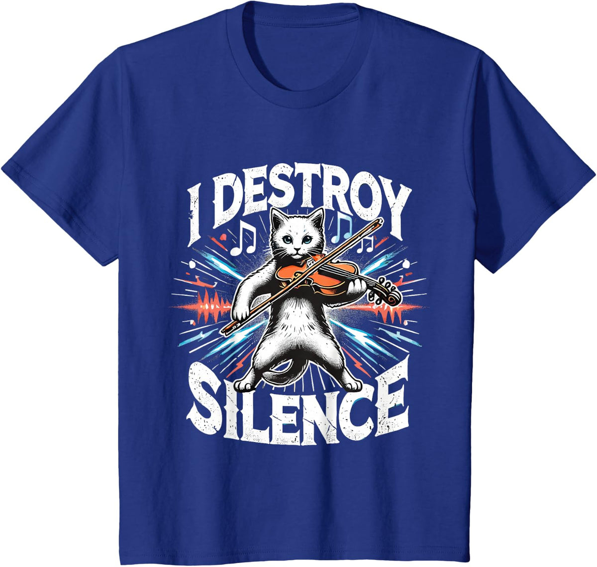 Funny I destroy silence Orchestra Violin Cat Playing Viola T-Shirt - Royal Blue