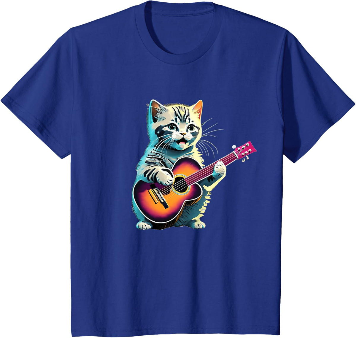 Funny Cute Cat Guitar Music Playing Kitten Instrument T-Shirt - Royal Blue