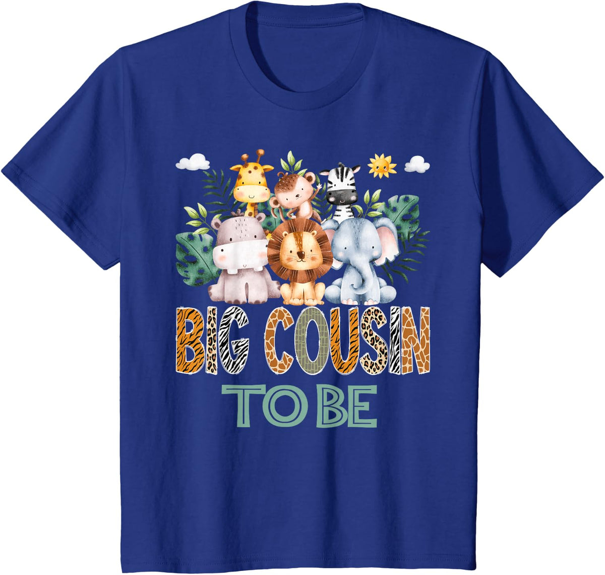 Soon To Be Big Cousin Jungle Animal Safari Gender Reveal T-Shirt - Royal Blue