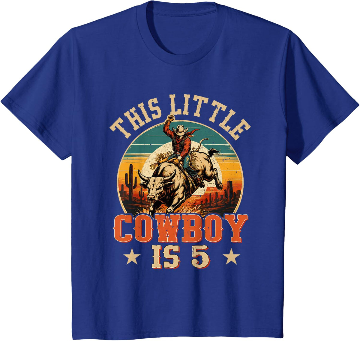 5 Years Old Bull Riding Lover 5th Birthday Cowboy Theme T-Shirt - Royal Blue
