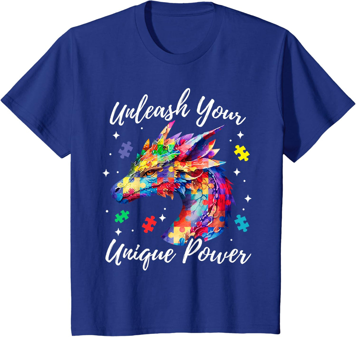 Autism Awareness Dragon Unleash Your Unique Power Tee Shirt For Kids - Royal Blue