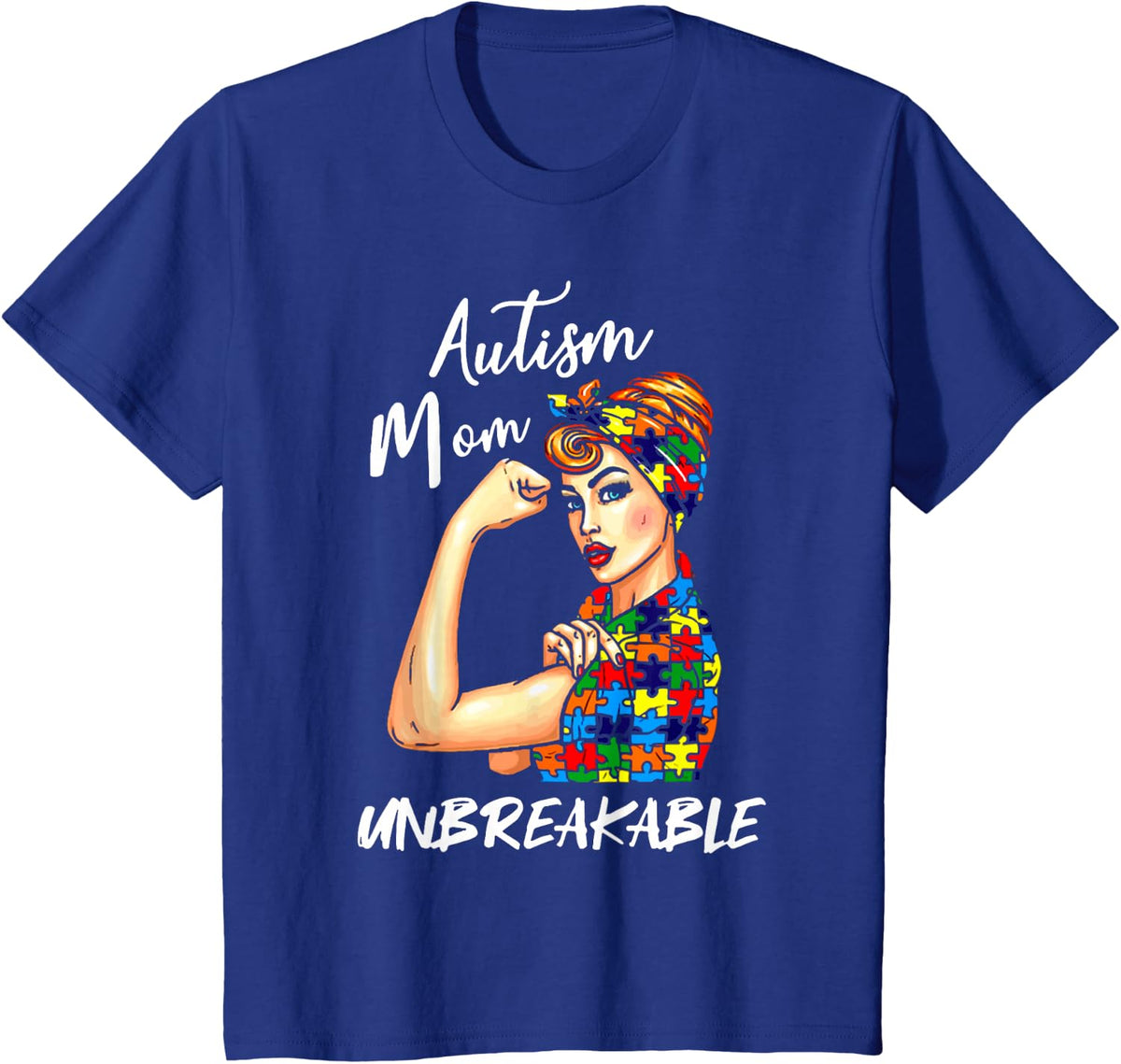 Unbreakable Autism Mom Messy Bun Autism Awareness Day Women T-Shirt - Royal Blue