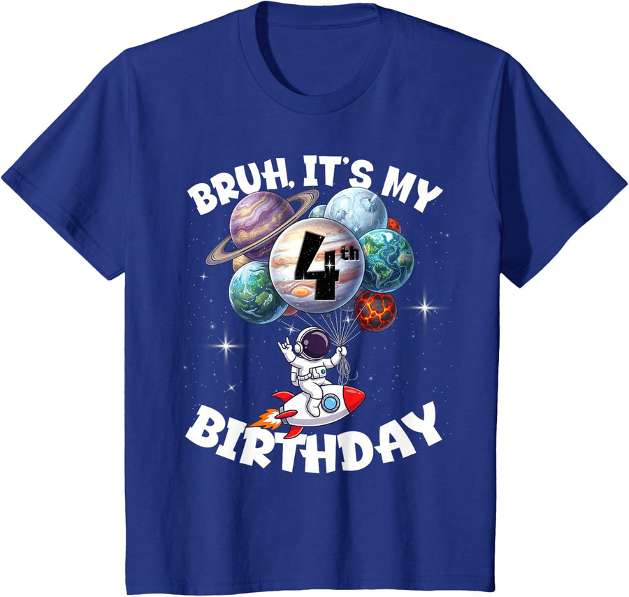 Bruh It's My 4th Birthday Funny 4 Years Old Bday Astronaut T-Shirt - Royal Blue