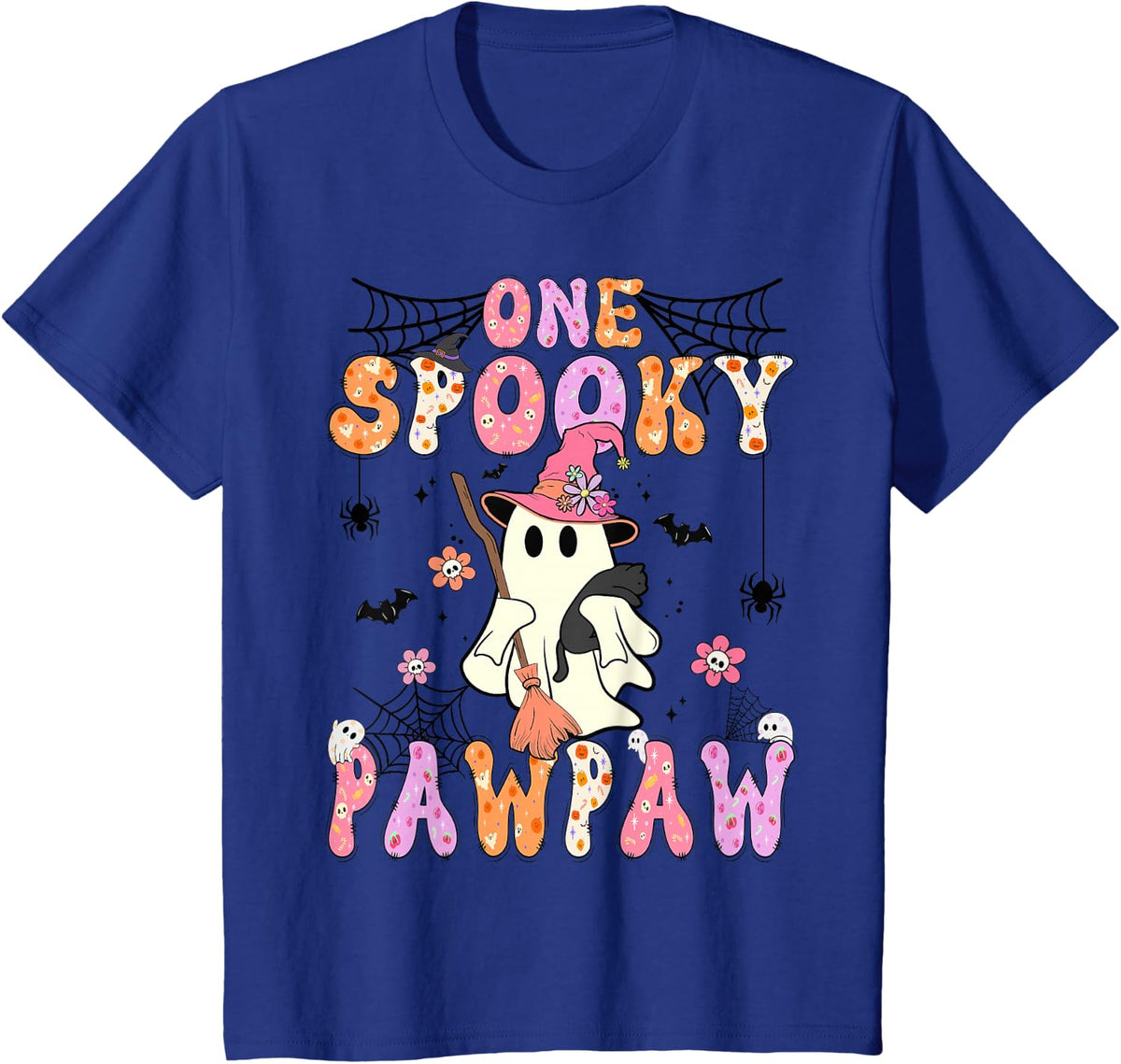 Groovy One Spooky Pawpaw Retro Halloween Cute Ghost T-Shirt - Royal Blue