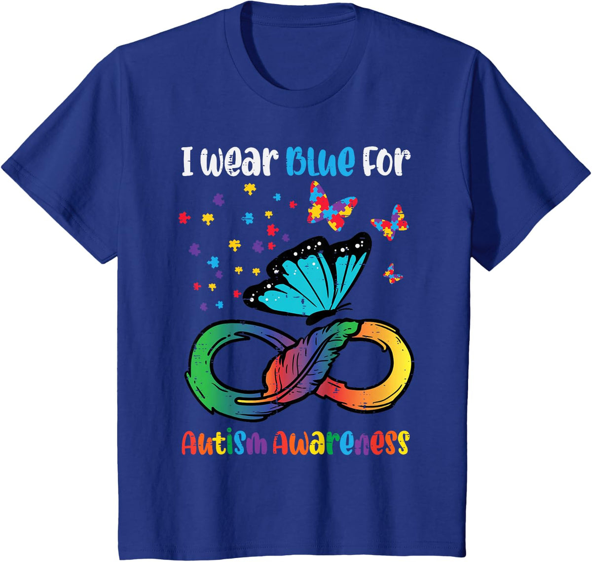 Blue Autism Awareness Infinity Butterfly Tees T Shirts Men Women Kids - Royal Blue