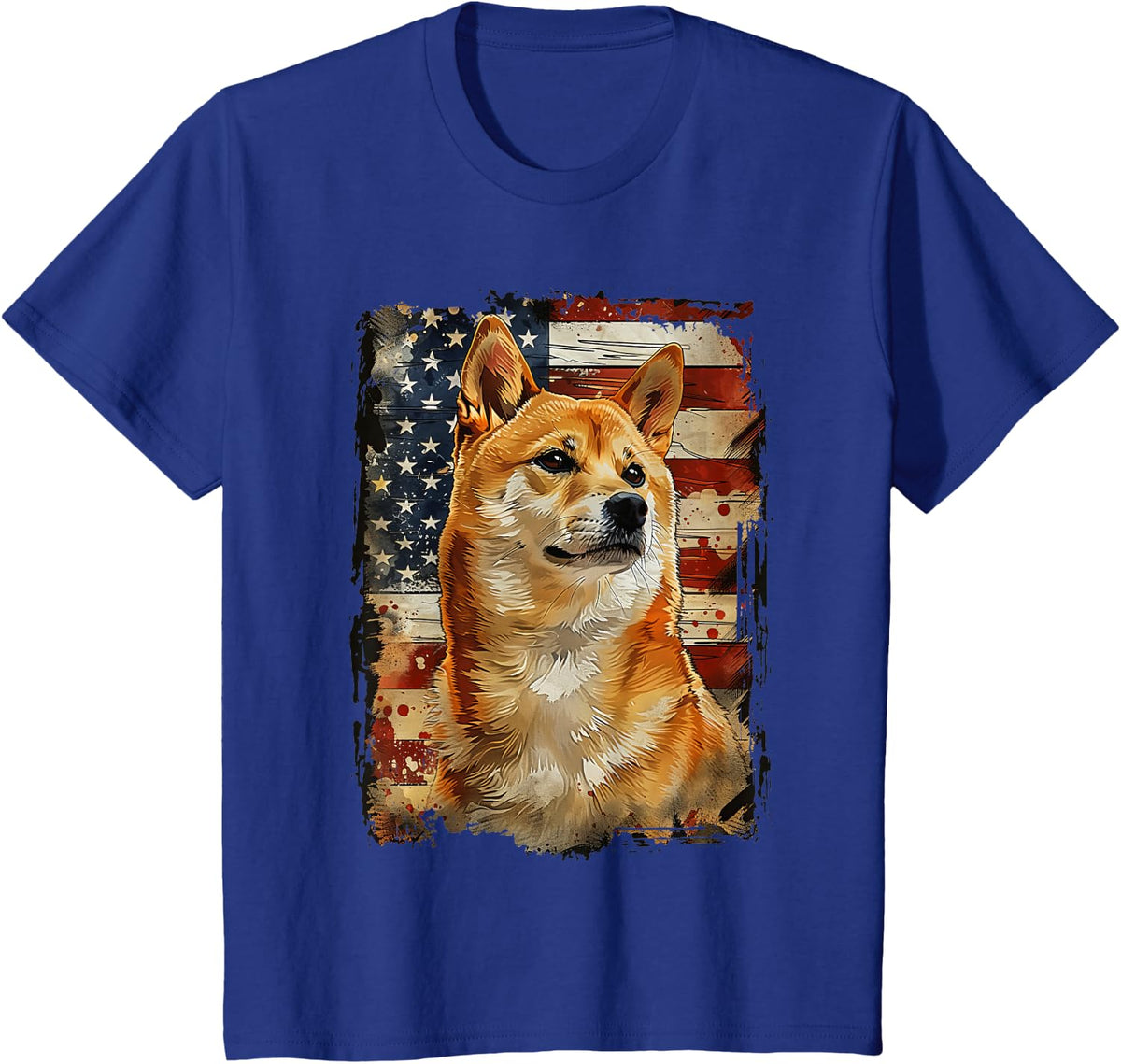 Shiba Inu American Flag T-Shirt - Royal Blue