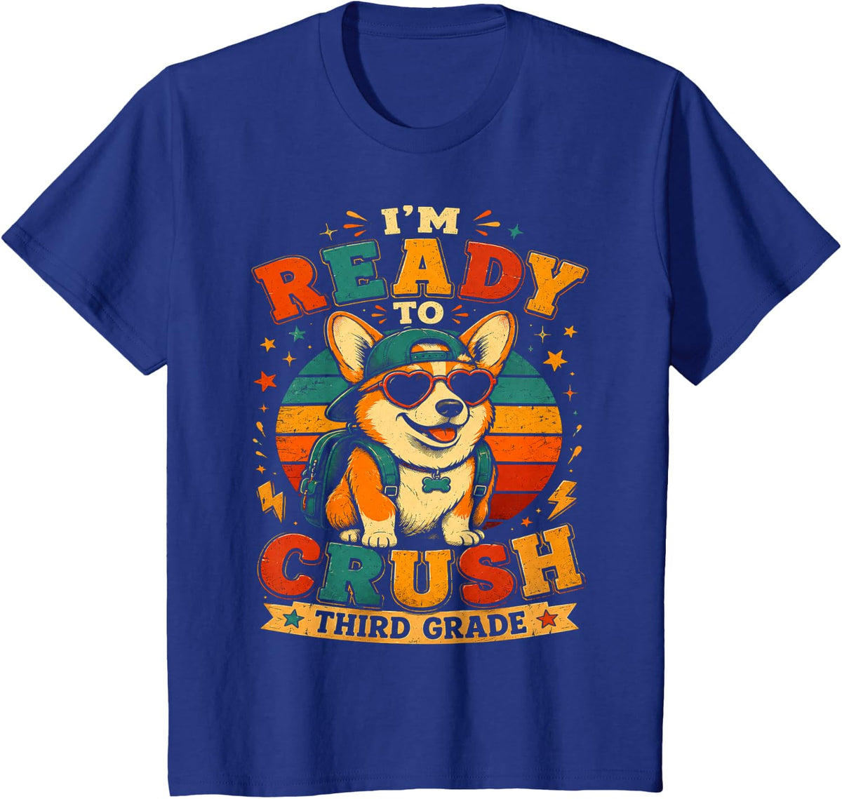 Cute Retro Ready to Crush Third Grade Corgi Dog Day School T-Shirt - Royal Blue