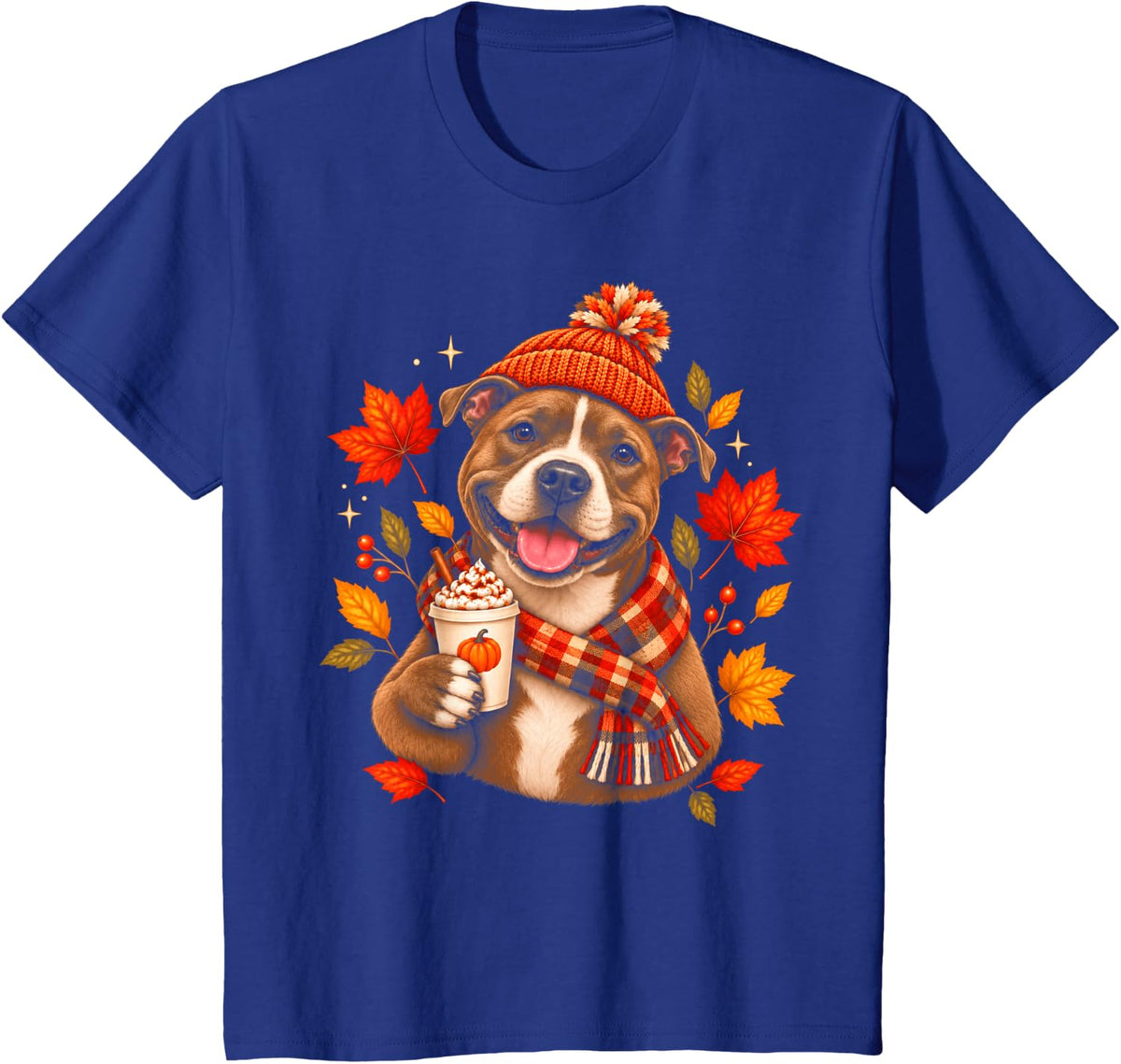 Pitbull Dog Pumpkin Spice Cozy Fall Autumn Thanksgiving T-Shirt - Royal Blue