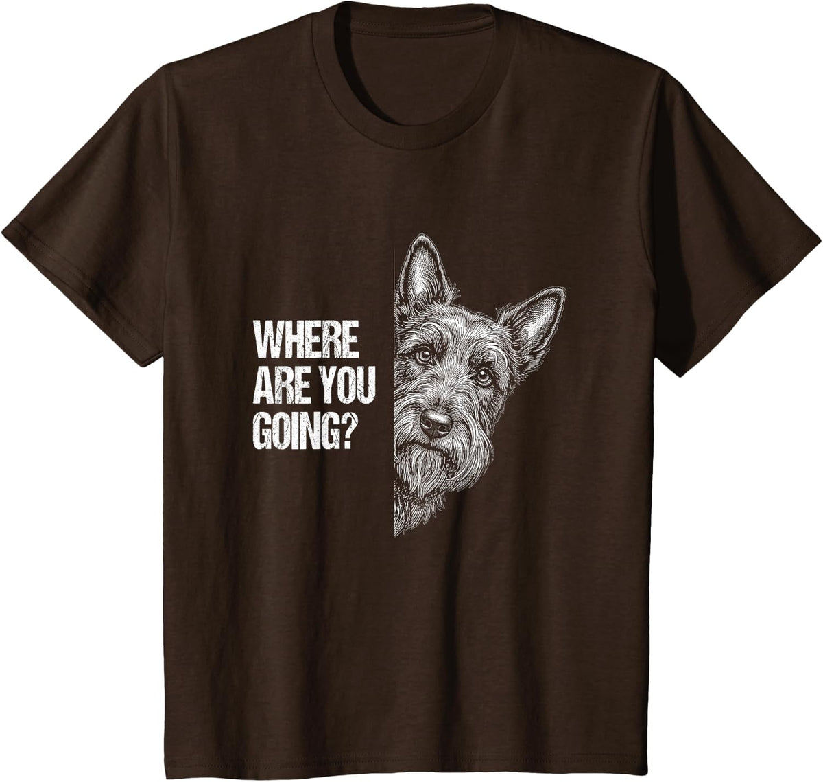 Peeking Scottish Terrier Where are You Going Funny T-Shirt - Brown