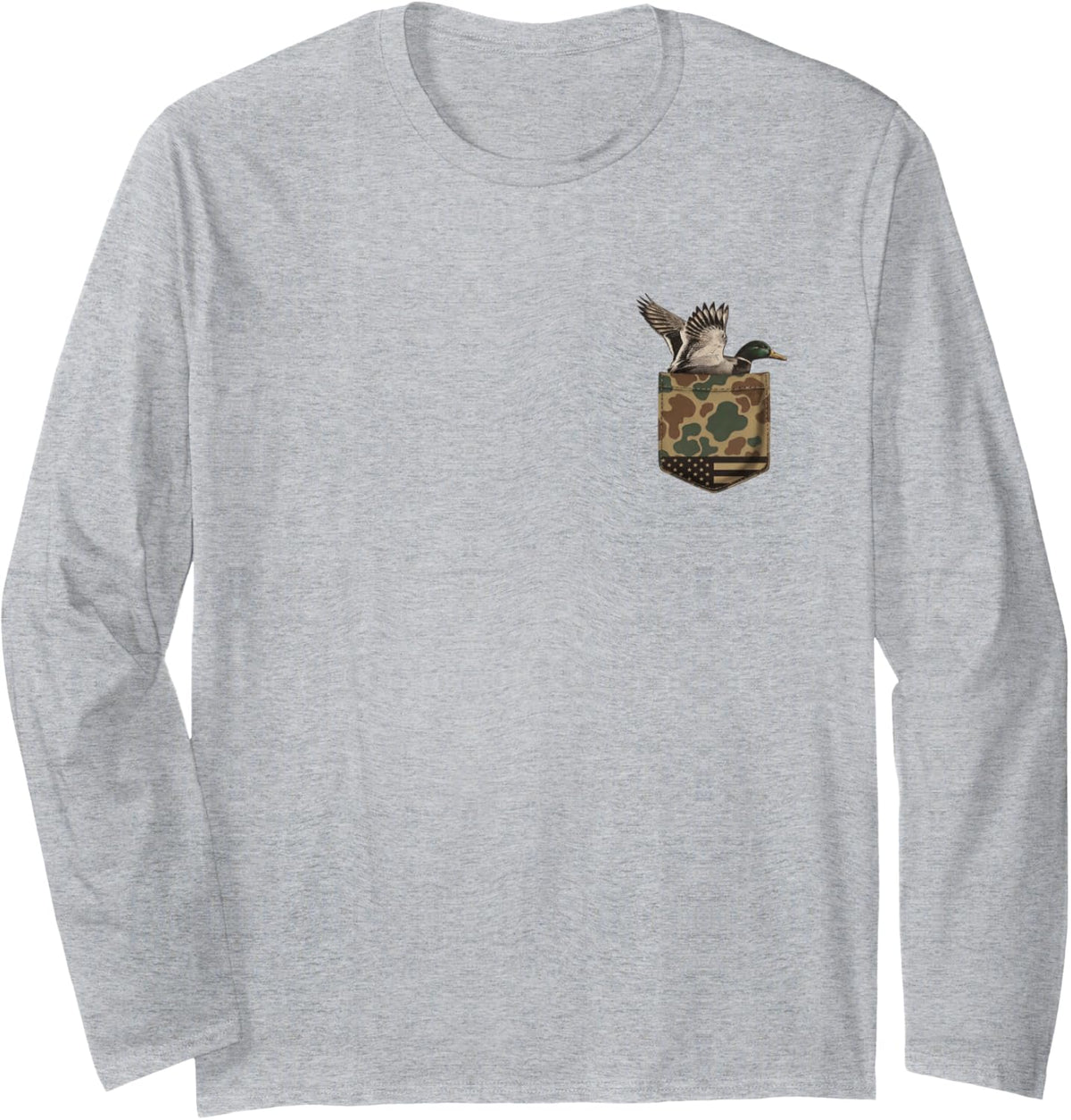 Vintage Duck Hunting Flag Camo Mallard Southern Waterfowl Long Sleeve T-Shirt - Adult Unisex Heather Grey