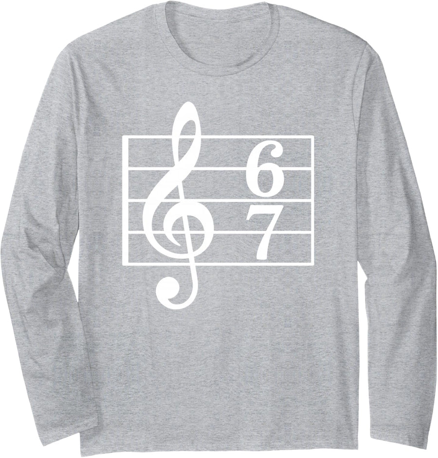 67 Music Meme Slang Musician Kids Funny Music Teacher Long Sleeve T-Shirt - Adult Unisex Heather Grey