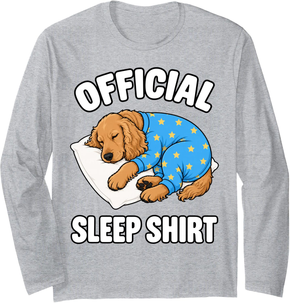 Cocker Spaniel Sleeping in Pajamas Official Sleepshirt Cute Long Sleeve T-Shirt - Adult Unisex Heather Grey