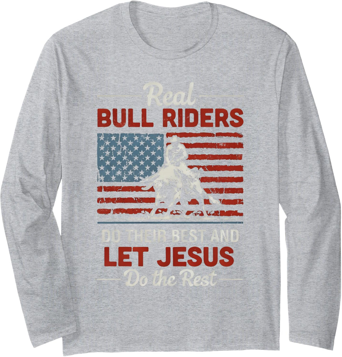 Rodeo Riding Bull Riders for Christ Long Sleeve T-Shirt - Adult Unisex Heather Grey