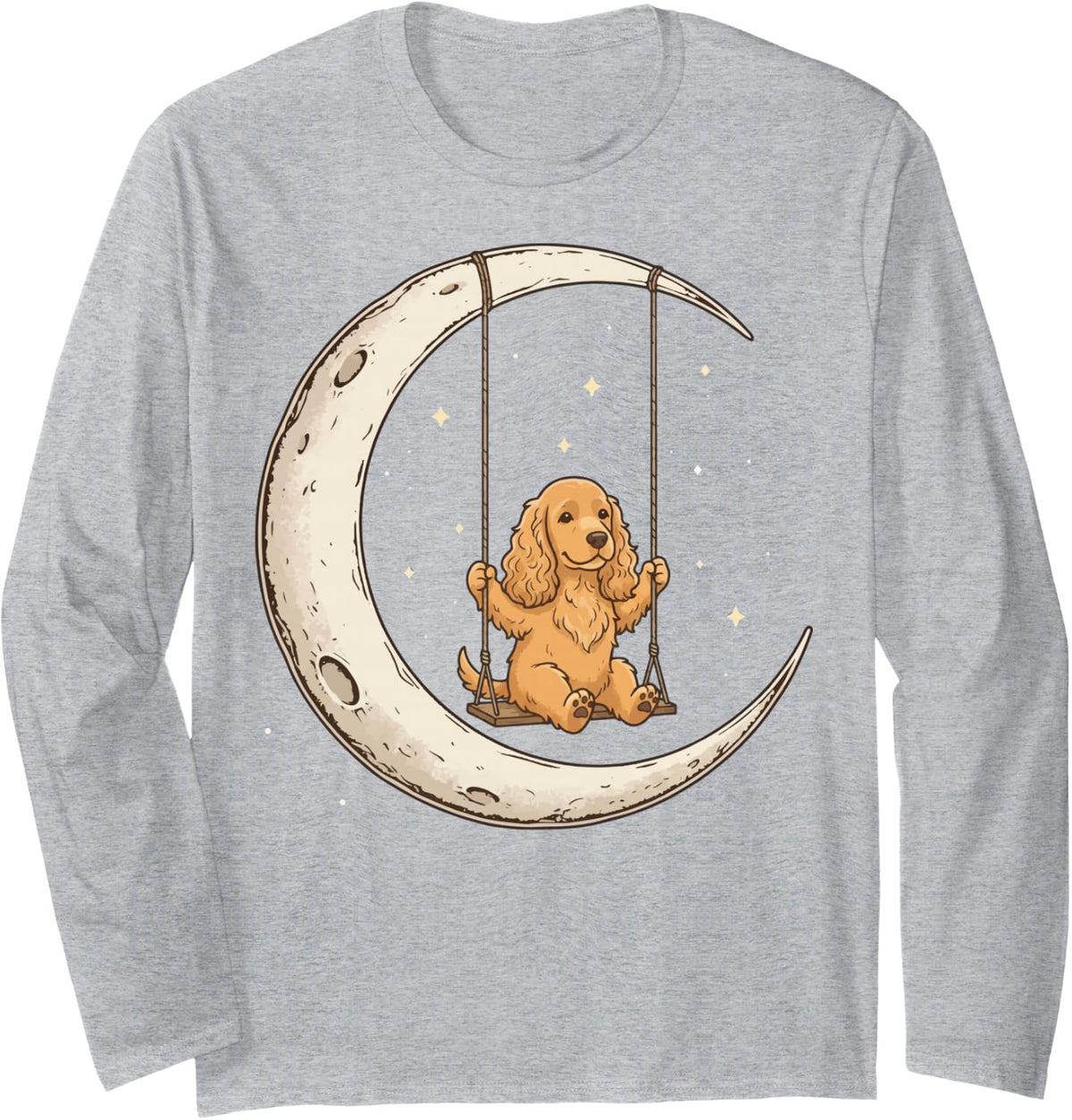 Cocker Spaniel Moon Swing Long Sleeve T-Shirt - Adult Unisex Heather Grey