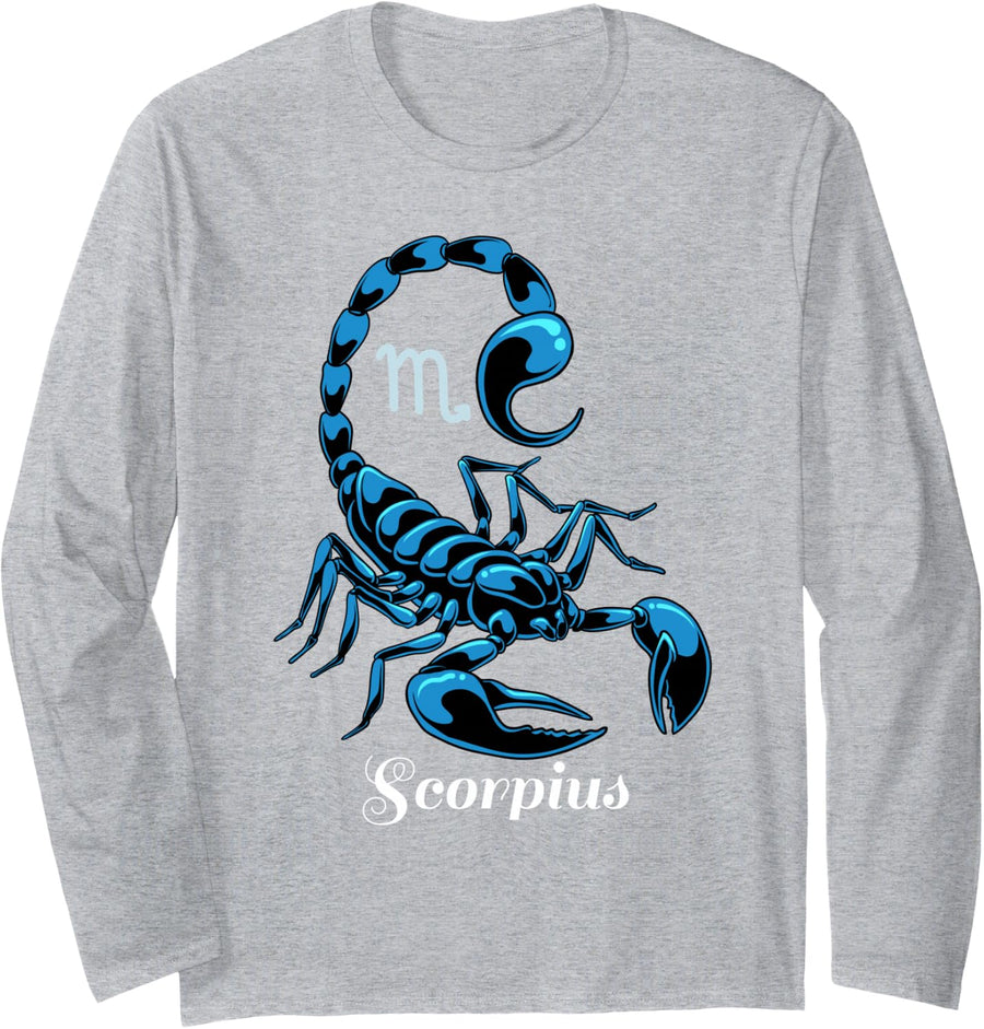 Star Zodiac Sign Scorpio Shirt October November Birthday Long Sleeve T-Shirt - Adult Unisex Heather Grey