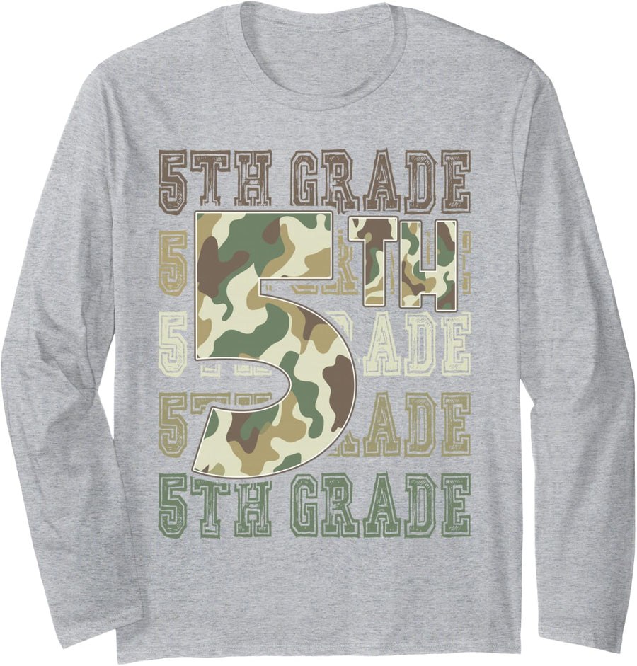 Camo 5th Grade Squad First Day of School Boy Girl Teacher Long Sleeve T-Shirt - Adult Unisex Heather Grey