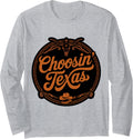 Choosin Texas Orange Western Script Cowboy Emblem Vintage Long Sleeve T-Shirt - Adult Unisex Heather Grey
