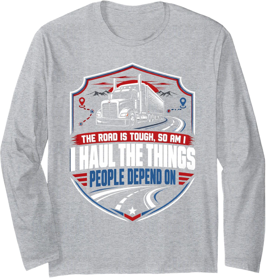 Trucker Fathers Gifts Trucking Trucker Truck Driver Long Sleeve T-Shirt - Adult Unisex Heather Grey