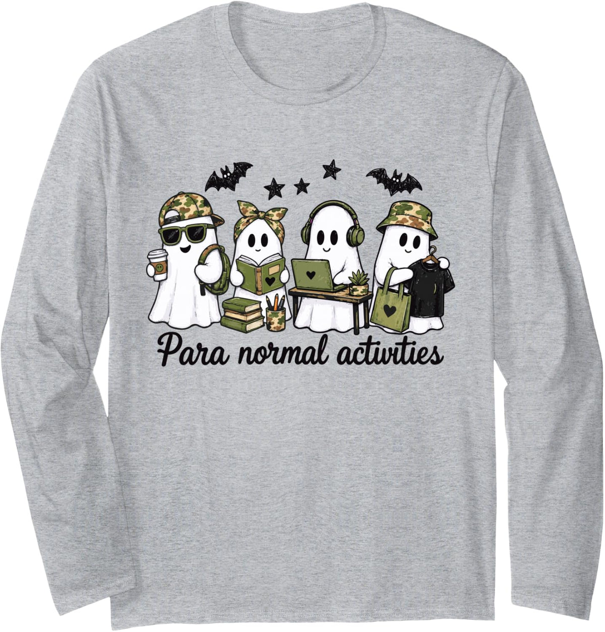 Camo Ghost Special Education Camouflage Teacher Halloween Long Sleeve T-Shirt - Adult Unisex Heather Grey