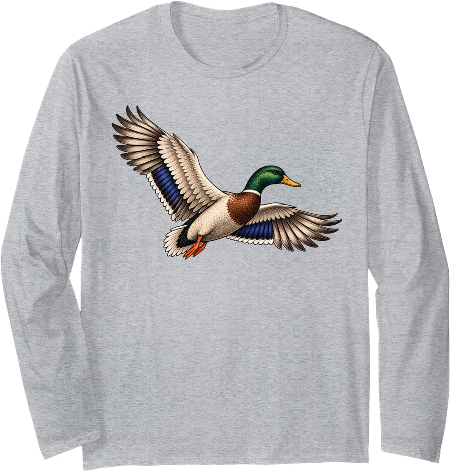 Mallard Duck Sports Outdoor Adventures Graphic Duck Hunting Long Sleeve T-Shirt - Adult Unisex Heather Grey