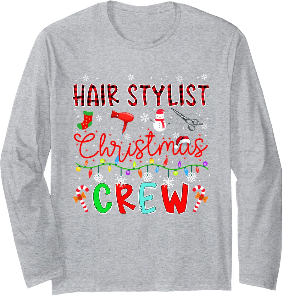 Hair Stylist Christmas Crew Matching Job Team Funny Parties Long Sleeve T-Shirt - Adult Unisex Heather Grey