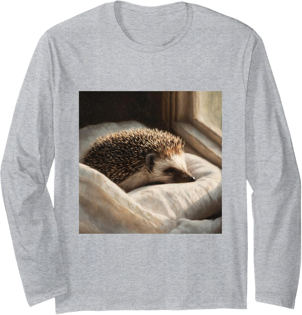 Sleeping Hedgehog Pet Animal Window Painting Long Sleeve T-Shirt - Adult Unisex Heather Grey