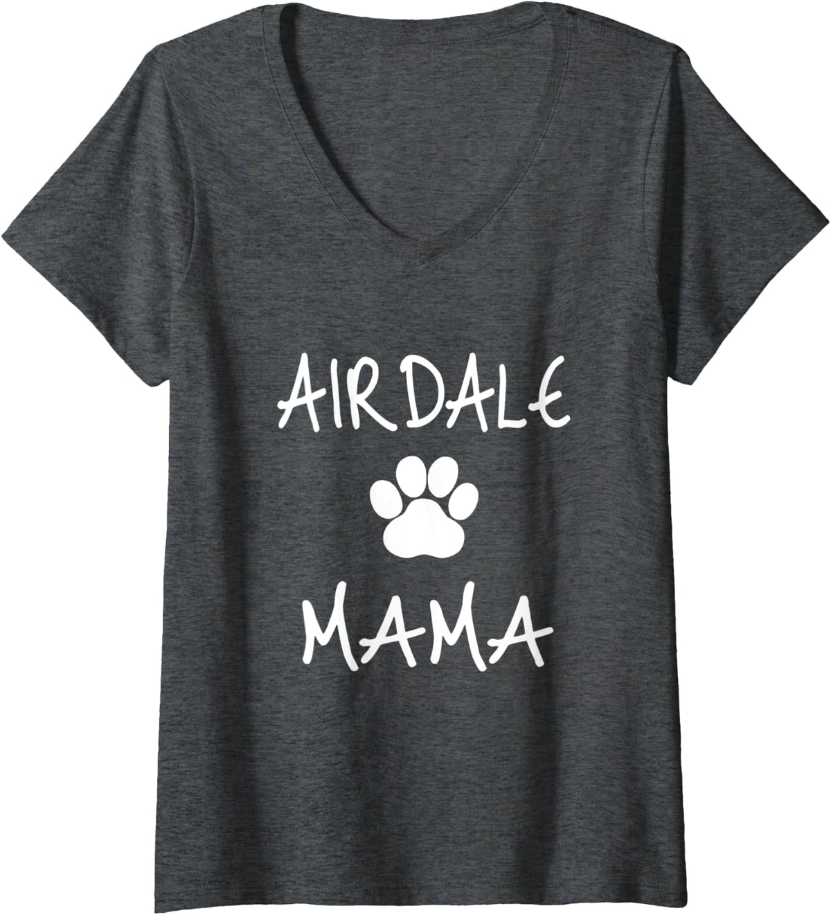 Womens Airdale Cute Dog Breed Paw Print Pet Lover Gift Idea V-Neck T-Shirt - Dark Heather Grey