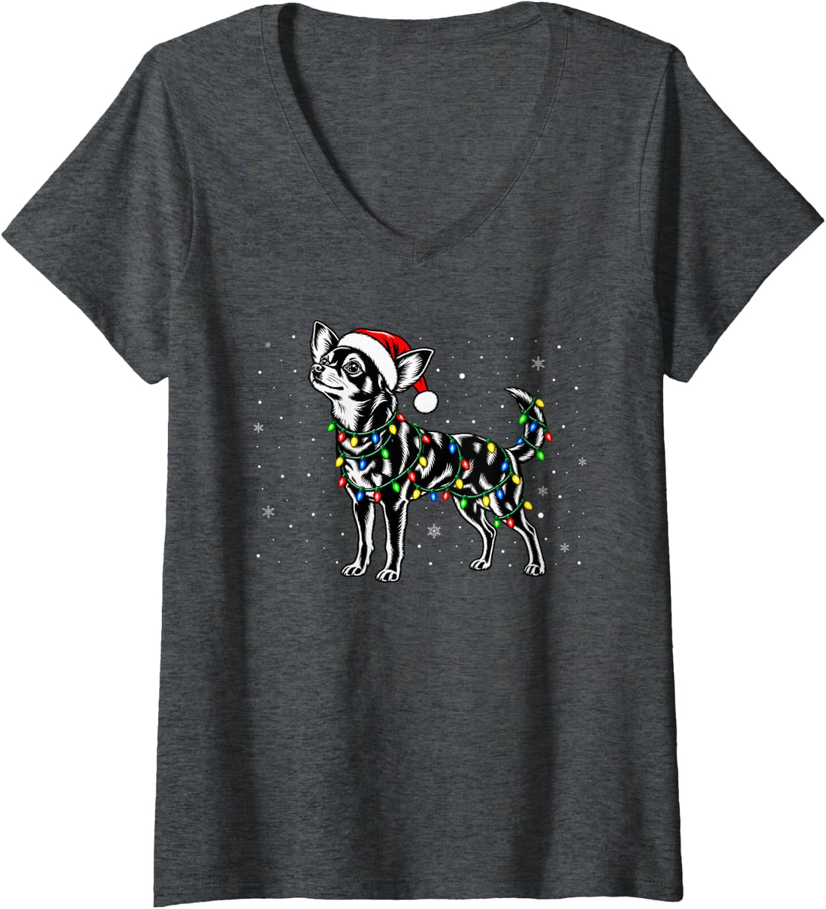 Women's Chihuahua Dog Christmas Tree Lights Xmas Men Women Kids V-Neck T-Shirt - Dark Heather Grey