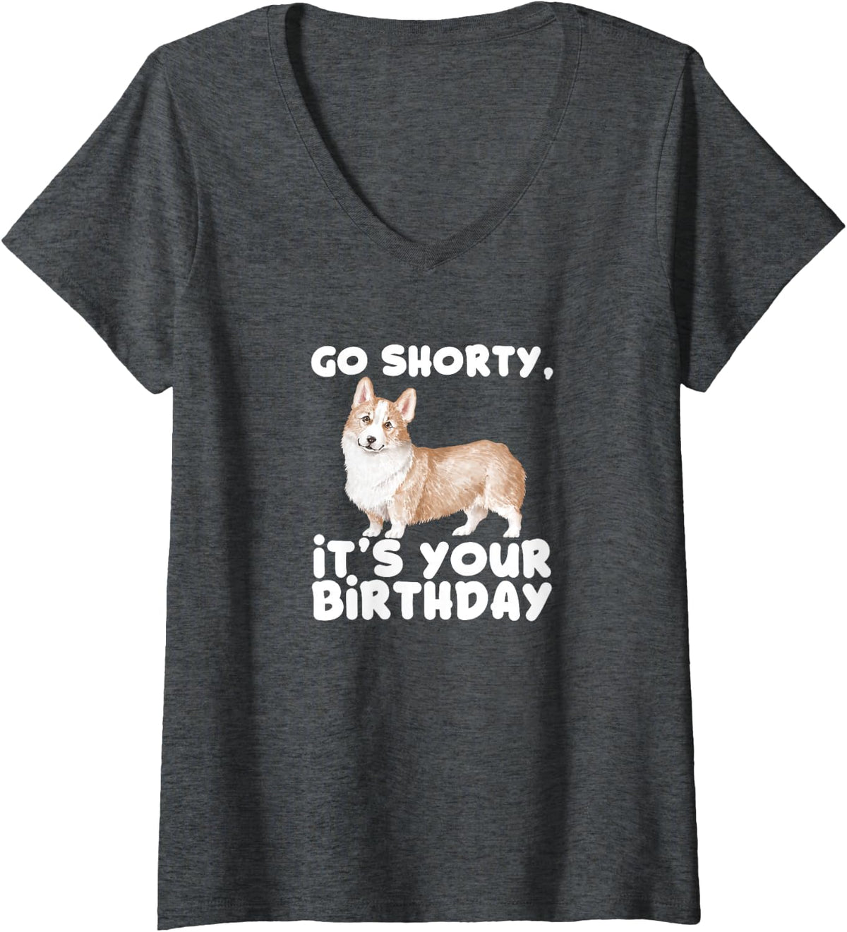 Women's Go Shorty It's Your Birthday - Cute Small Dog V-Neck T-Shirt - Dark Heather Grey