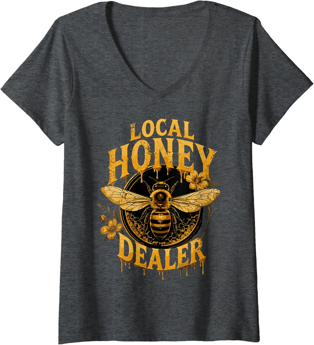 Women's Local Honey Dealer Beekeeping Honey Honeycomb Bees Beekeeper V-Neck T-Shirt - Dark Heather Grey