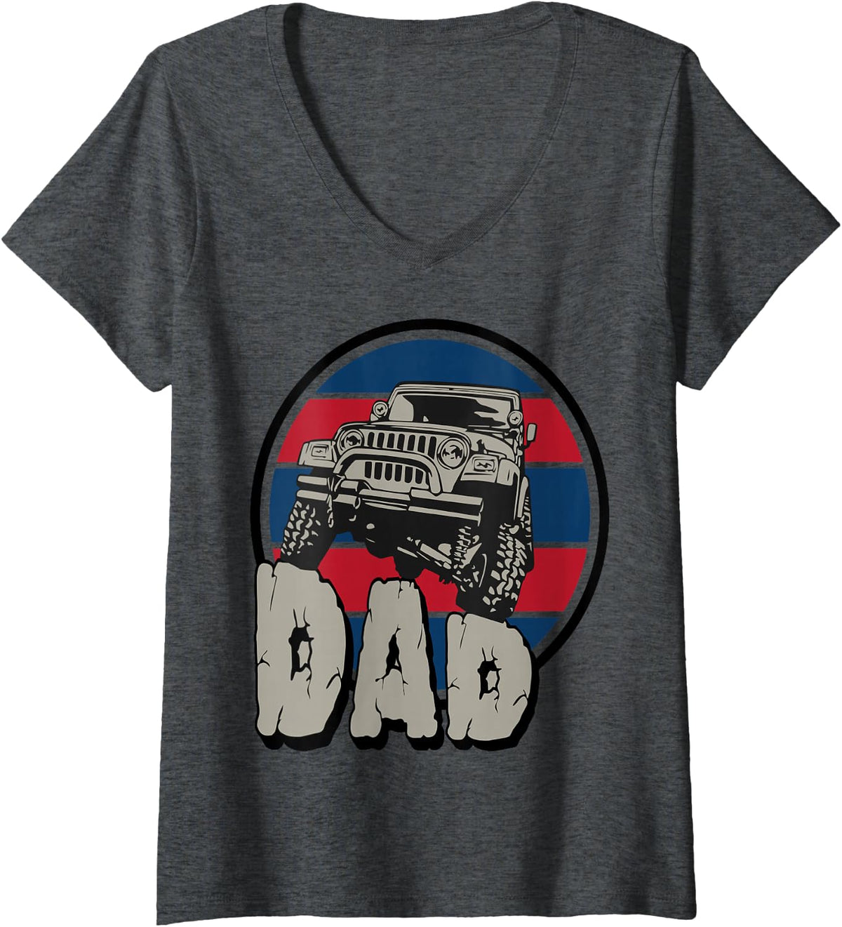 Women's Monster Truck Dad Fathers Day Cool Car Papa Pop Husband V-Neck T-Shirt - Dark Heather Grey
