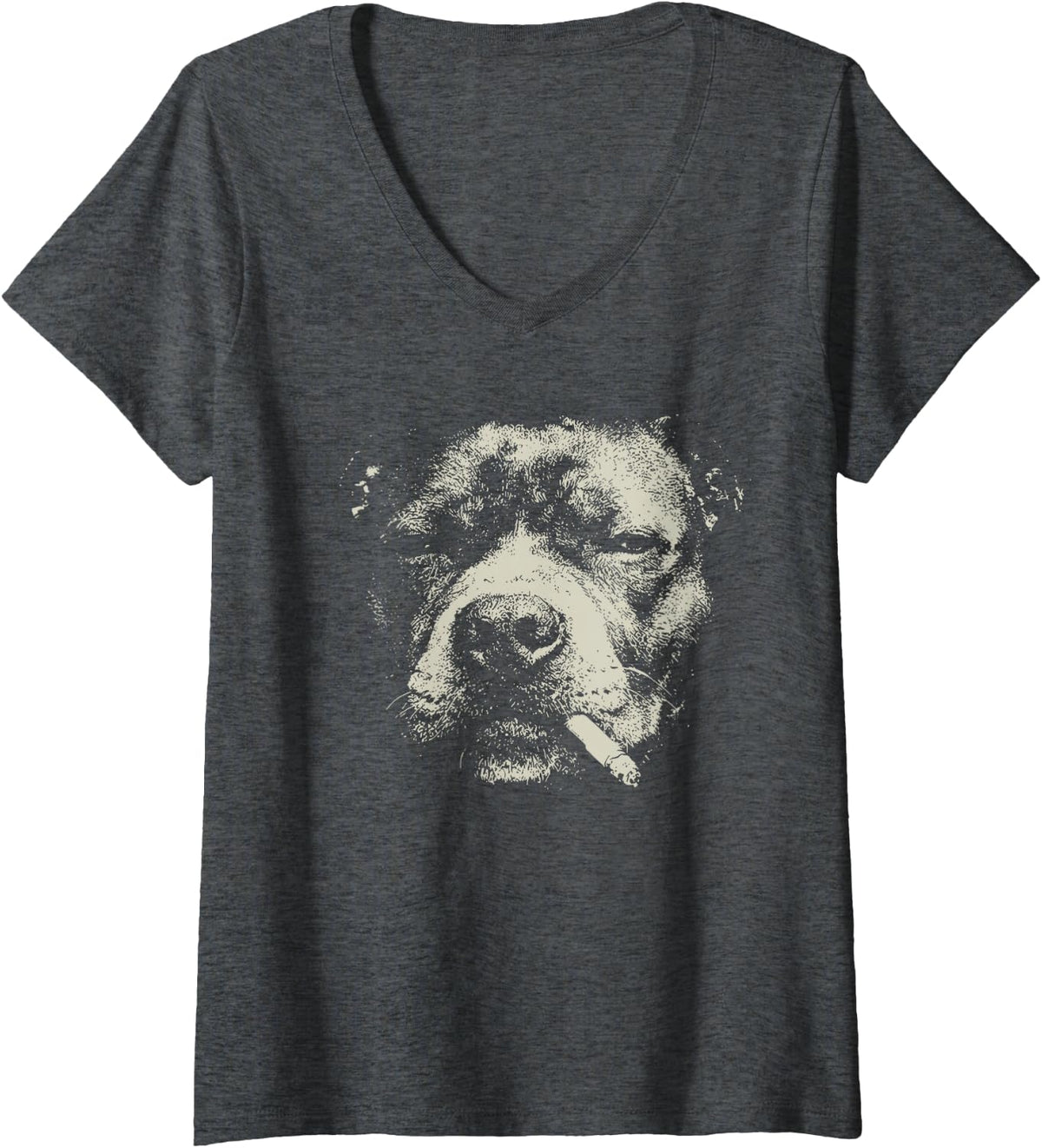 Women's Smoking Pitbull Cigarette V-Neck T-Shirt - Dark Heather Grey