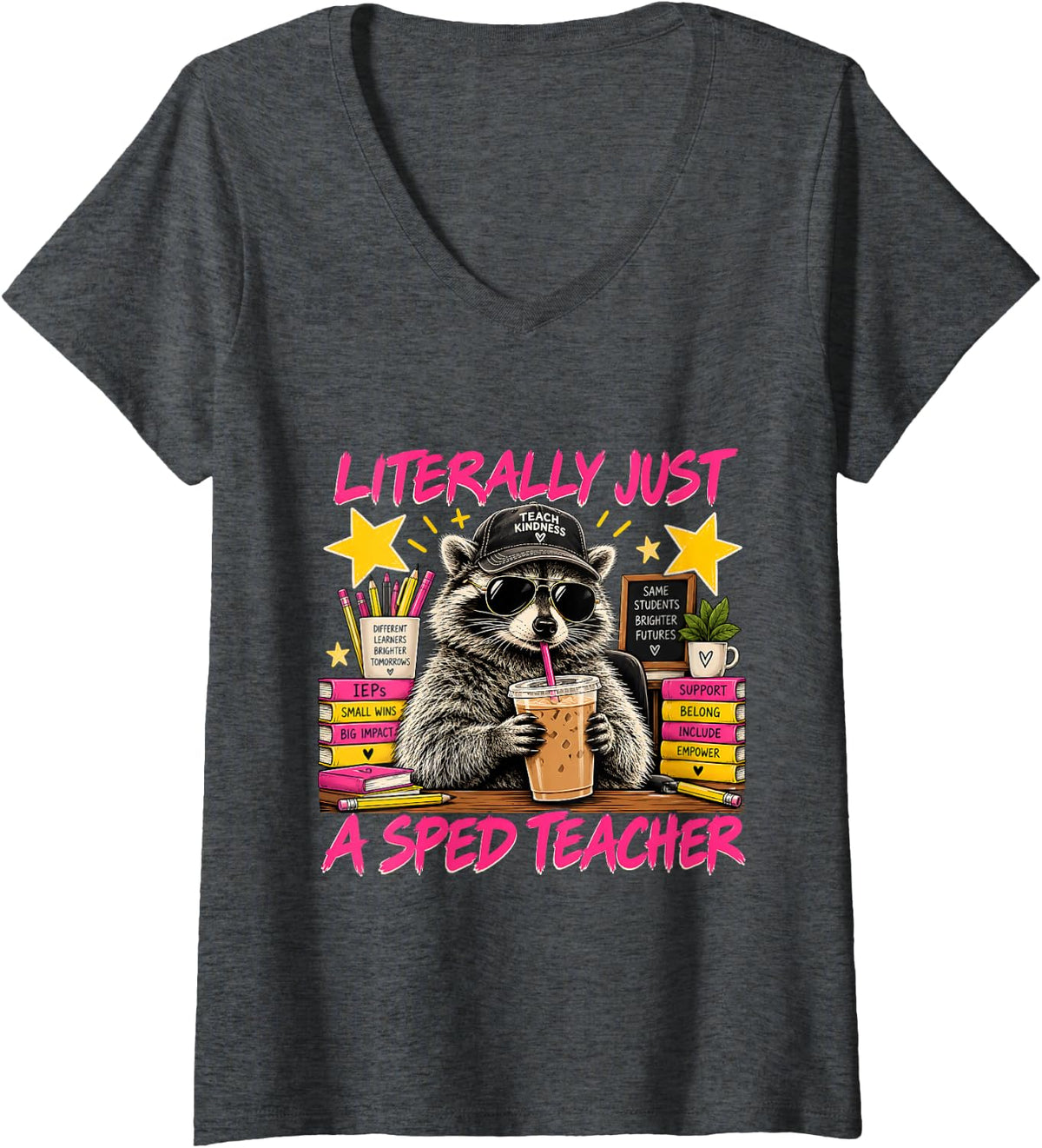 Women's Special Education Educator Cute Animal Lover V-Neck T-Shirt - Dark Heather Grey