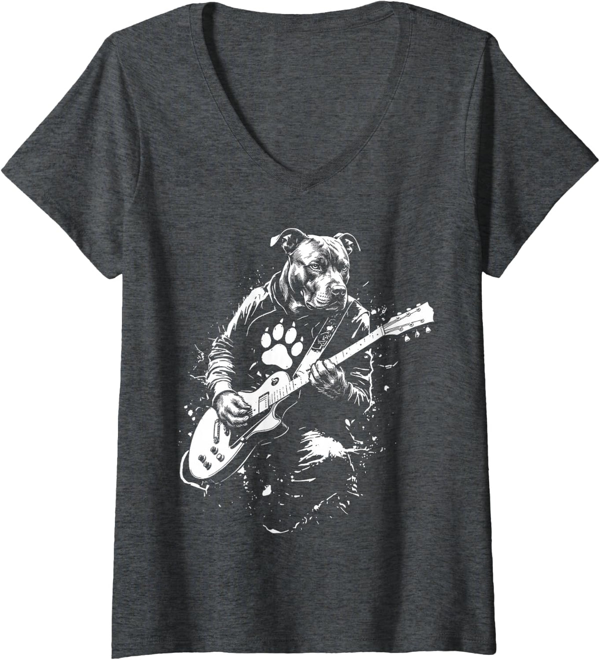 Women's Pitbull Guitar V-Neck T-Shirt - Dark Heather Grey