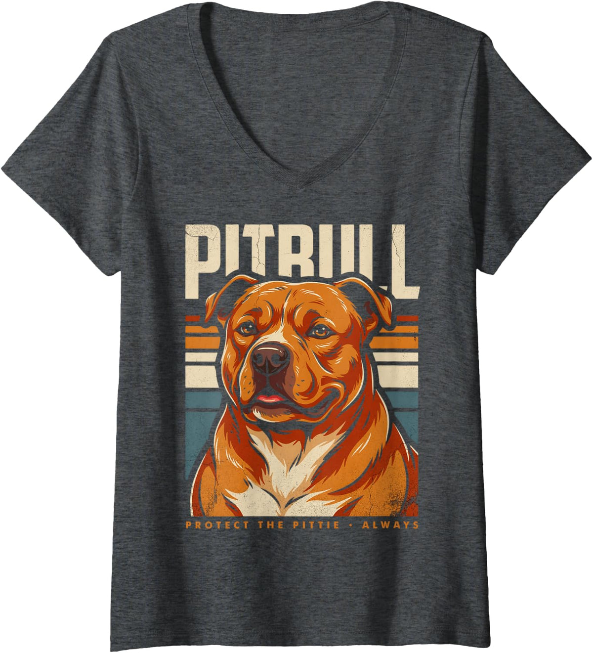 Women's Pitbull Protect The Pittie Always Dog Lover V-Neck T-Shirt - Dark Heather Grey