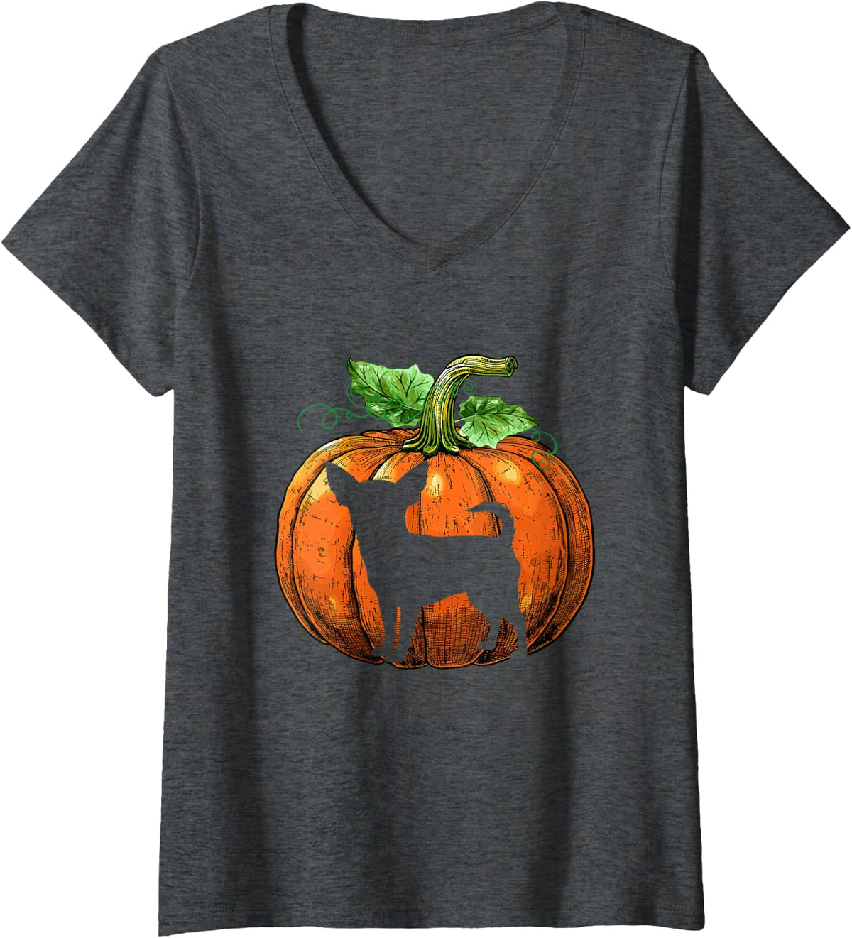 Women's Chihuahua Dog Silhouette Pumpkin Halloween Men Women Kids V-Neck T-Shirt - Dark Heather Grey