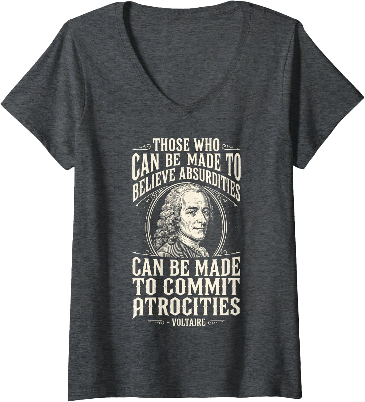 Women's Voltaire French Philosopher V-Neck T-Shirt - Dark Heather Grey