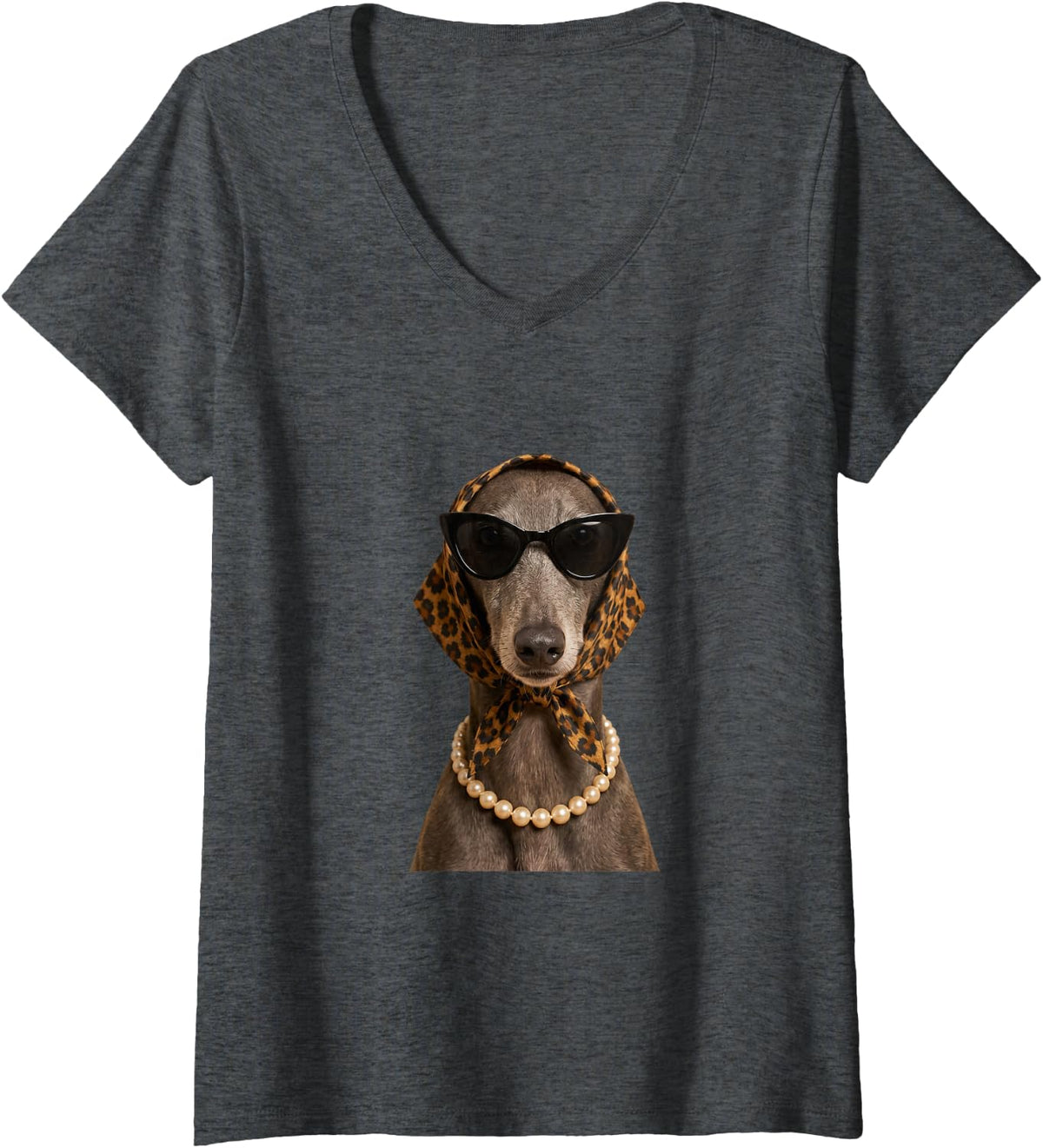 Women's Funny Italian Greyhound Fashionista Dog Lover V-Neck T-Shirt - Dark Heather Grey