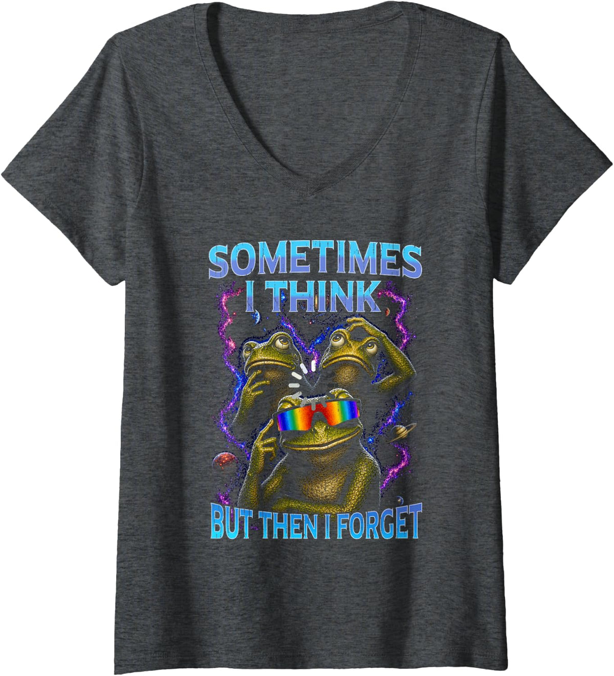 Women's Sometimes I Think Funny Frog Meme Bootleg V-Neck T-Shirt - Dark Heather Grey