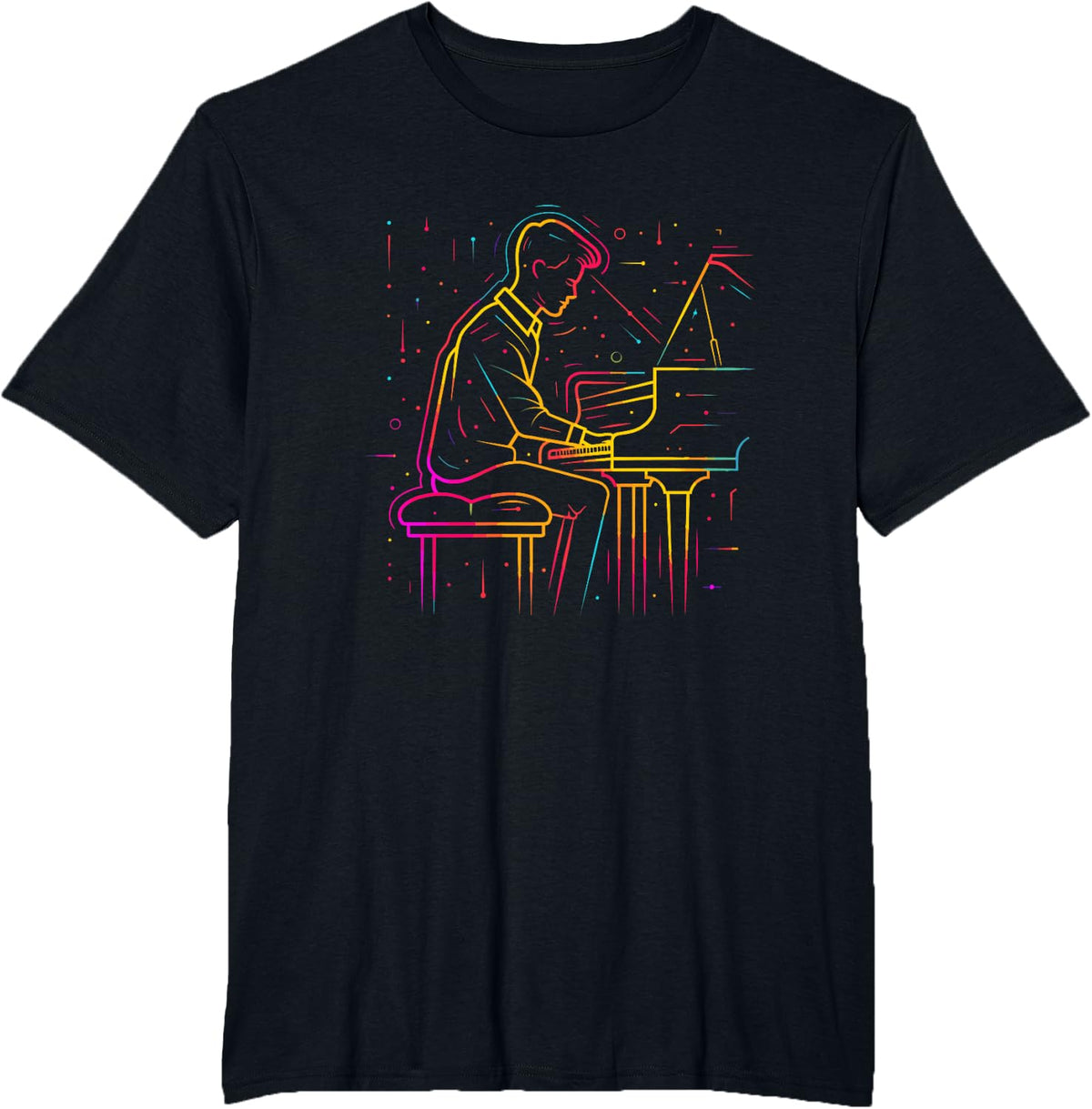 Piano Player Musician Grand Pianist Line Art T-Shirt - Black