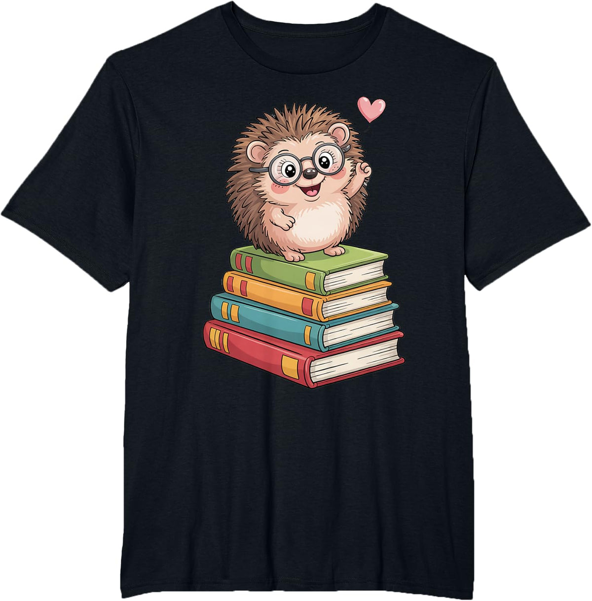Cute Hedgehog Reading Books Animal Lover Reader Bookworm T-Shirt - Black