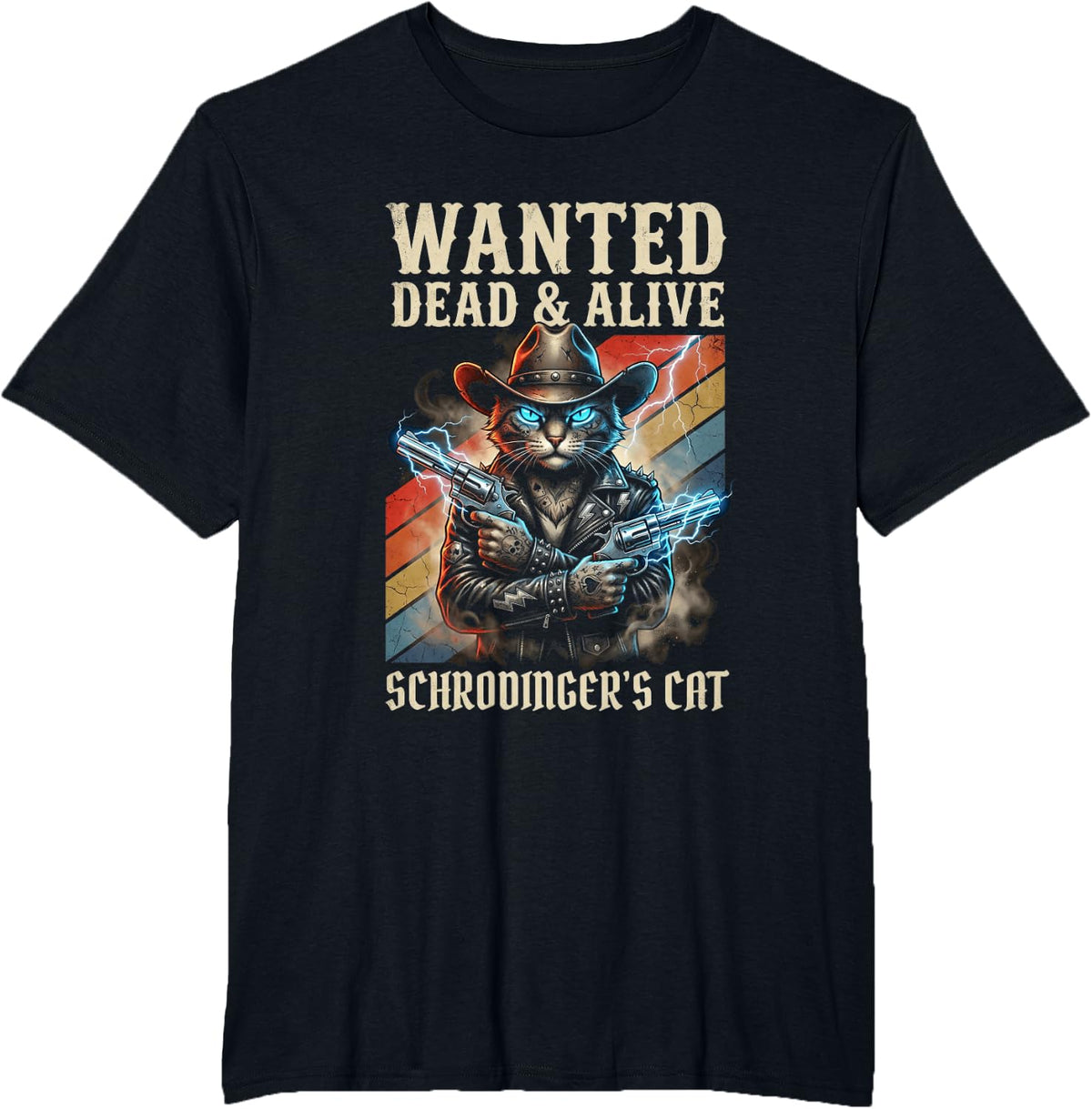 Schrodingers Cat Wanted Dead and Alive Quantum Physics T-Shirt - Black