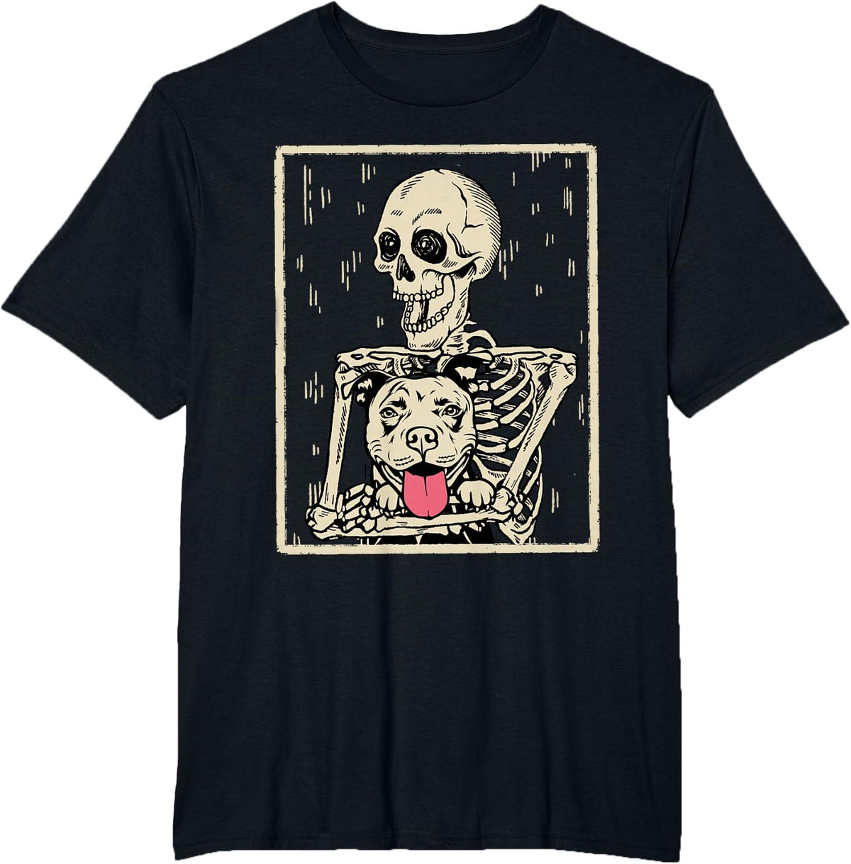 Skeleton Hugging Pitbull Funny Dog Halloween Dog Mom T-Shirt - Black