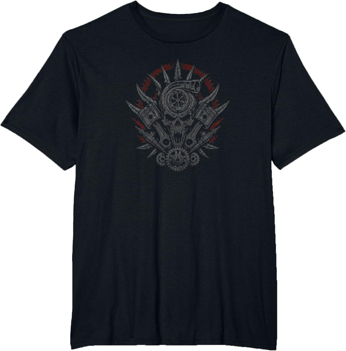 Diesel Mechanic Skull Gothic Industrial Art T-Shirt - Black