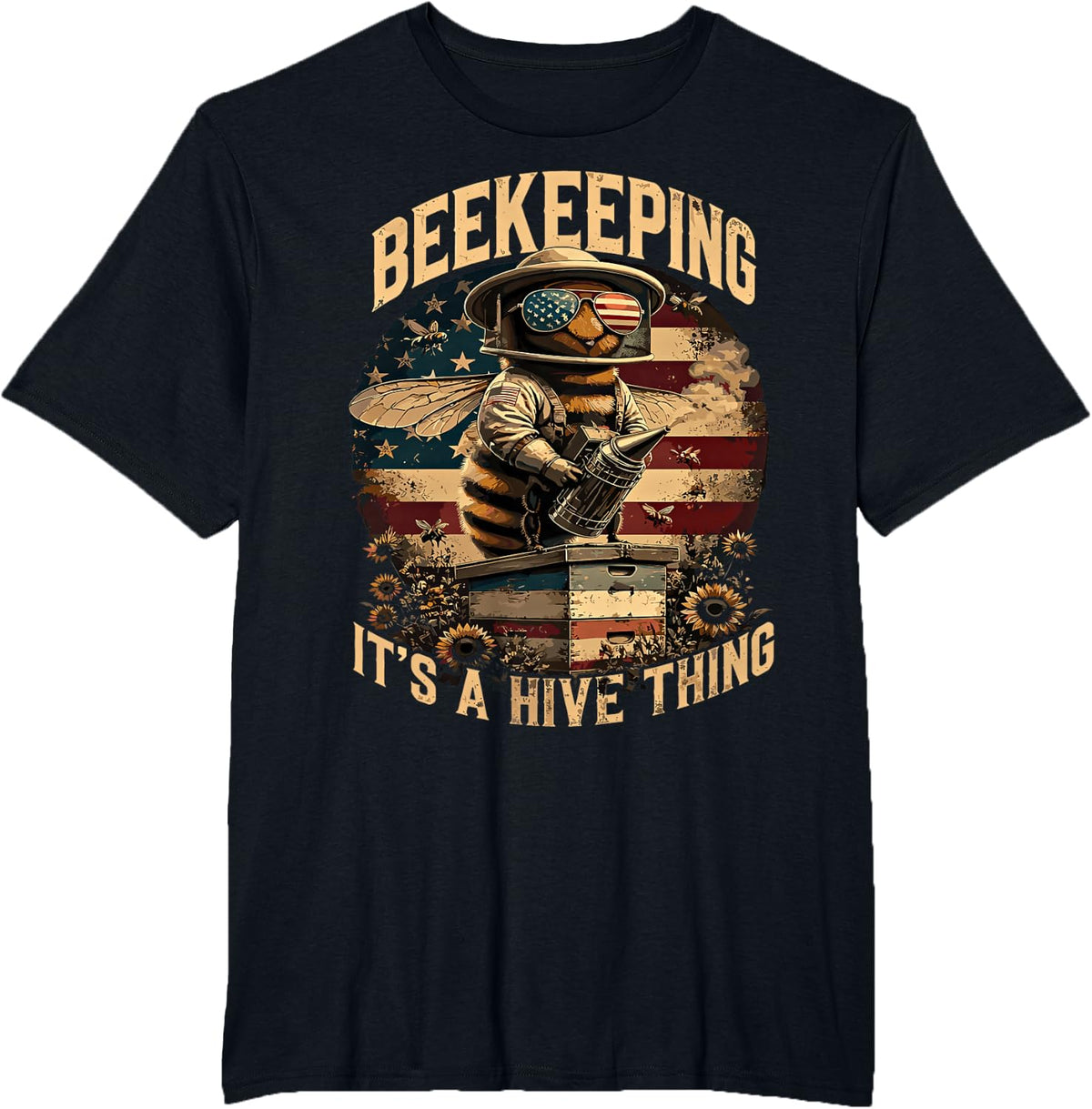 USA Beekeeping Honey American Flag Honeycomb Bees Beekeeper T-Shirt - Black